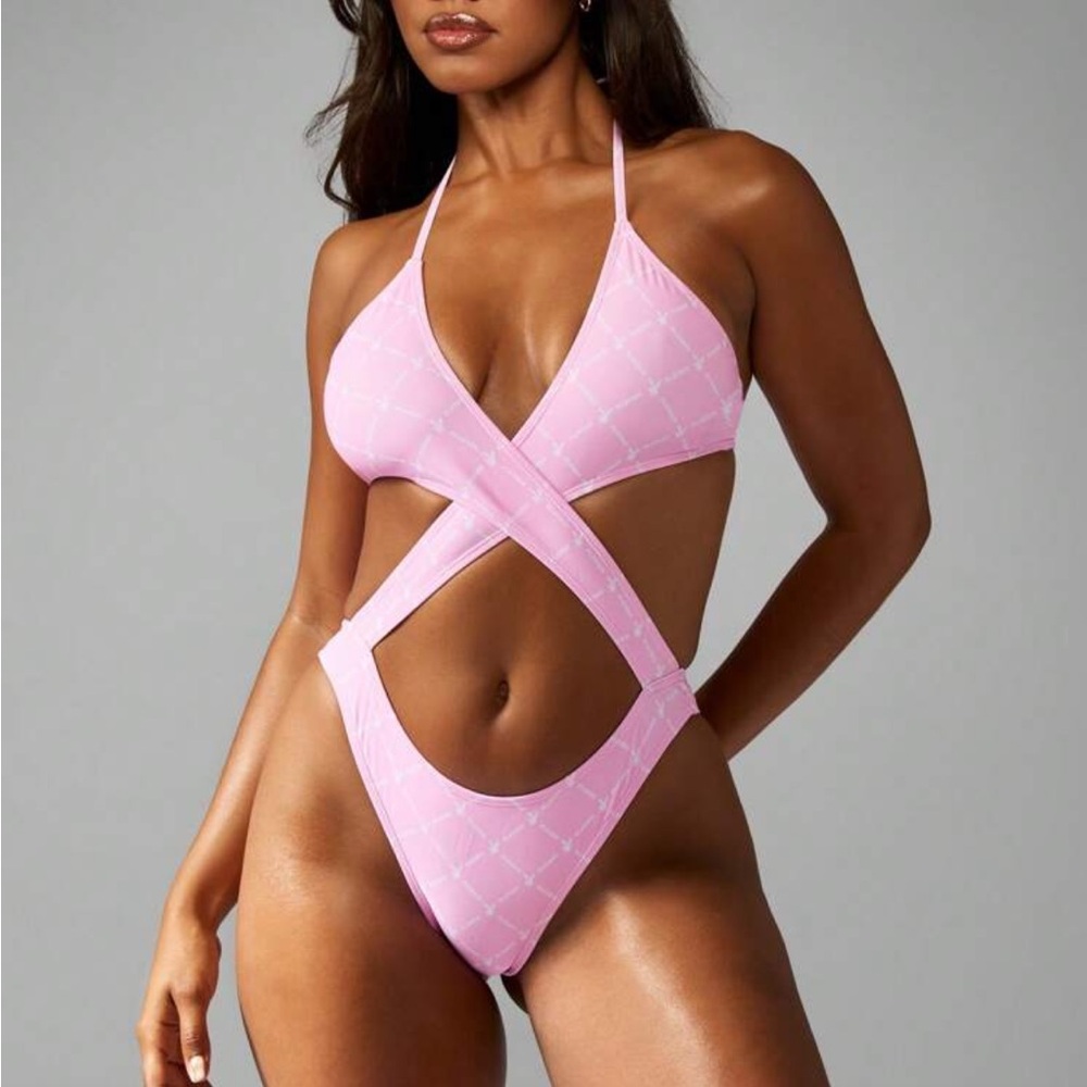 Missguided Light Pink Crisscross One Piece Swimsuit
